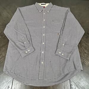 Vintage 2000 Tommy Hilfiger Gingham Button Down Shirt XXL Black & White Y2K